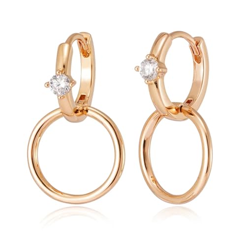 Boucles d'oreilles créoles or rose 585 avec zircon éclatant pour femme