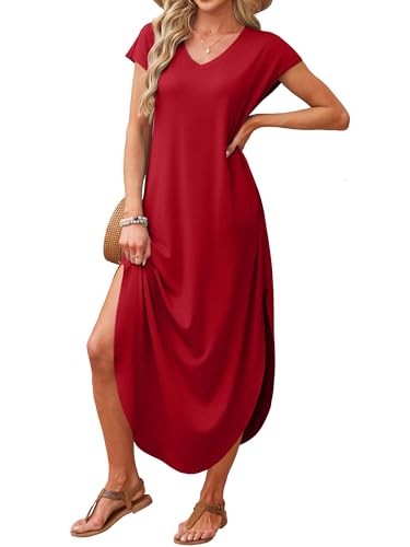 Image of RUMIA Summer Maxi Dresses for Women Cap Sleeve Long Sundress with Pockets
