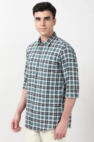 Image of Peter England Slim Fit Checkered Casual Shirt for Men - Full Sleeves | Cotton | Smart & Stylish