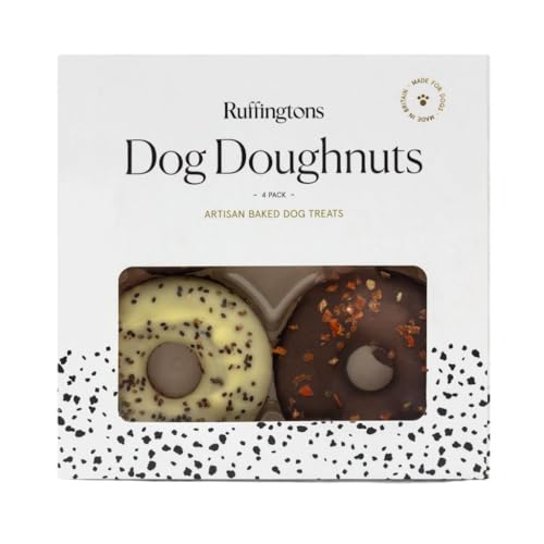 Ruffingtons Dog Doughnuts 4pk - Premium Baked Dog Treats, Crunchy Gourmet Donut Snacks for All Breeds & Sizes, for Dog Lovers