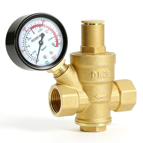 Regulador de presión de agua de 3/4 pulgadas DN20 con manómetro, regulador de presión de agua de latón, regulador de presión de agua ajustable, regulador de presión de 1,6 MPa, herramienta de ajuste