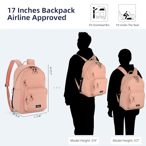 Image of HanTrip Carry On Travel Backpack For Women, 18 Inch Water Resistant Large Backpack Lightweight Bookbag For Men, 8x14x18 Personal Item Bag Casual Daypack Backpacks For Work Office Commuter (Pink)