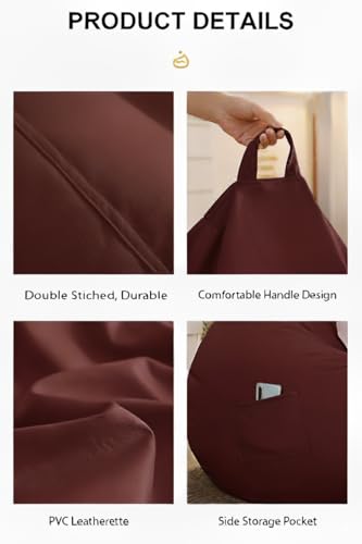 Image of 4XL Leatherette Bean Bag Chair with Footrest & Cushion with Beans Filled (Ready to Use) Color- (Maroon, Bean Bag Only)