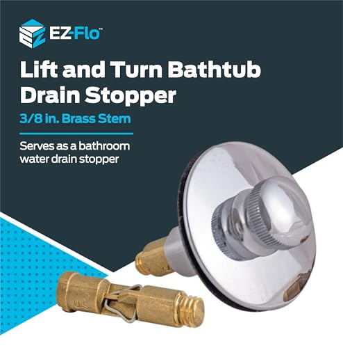 Image of EZ-FLO Bathtub Drain Stopper, Lift and Turn Tub Drain Replacement with Rubber Seal, 3 /8 Inch Brass Stem, Chrome Plated, 35255