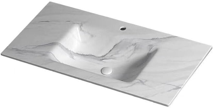 Sintered Stone Bathroom Vanity Sink Top, One-Piece Rectangular Integrated Basin Countertop with Single Faucet Hole, Modern Durable Bathroom Vanity Sink Surface (White A, 60cm)