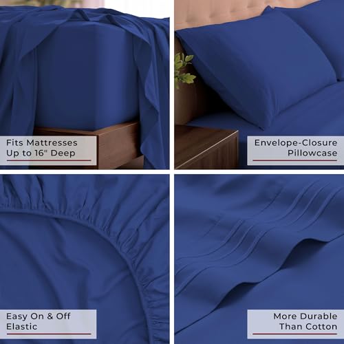 Image of Mellanni King Sheets Set - 4 PC Iconic Collection Bedding - Hotel Luxury, Extra Soft, Cooling Bed Sheets - Wrinkle, Fade, Stain Resistant (King, Royal Blue)