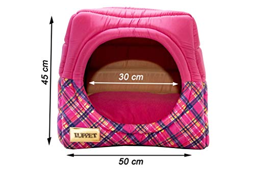 Toca e Cama Luppet 2 em 1 com Almofada para Cães e Gatos de 6kg a 12kg Rosa Xadrez G