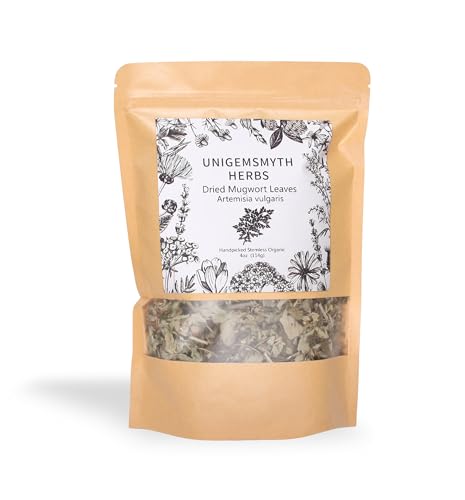 UNIGEMSMYTH Ripple Stream Mugwort herb Pure Leaves Fine Picked Bulk Nil Stem, Stalk, Artemisia vulgaris Chemical Free - 4 ounce