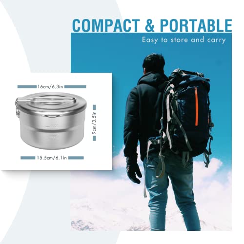Lixada Camping Pot 1.5L Stainless Steel Camping Cooking Pot With Lid And Folding Handle For Camping Hikiing Fishing Backpacking #TOP1