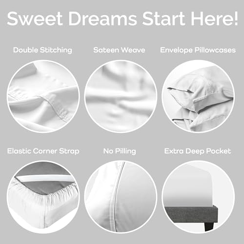Bamtek Viscose Bamboo Sheets King Size 4PC Set - Cooling Sheets for Hot Sleepers with Moisture Wicking Technology - Silky Soft 18 Inch Deep Pocket - White 76"x 80" by Bamtek - Image 4