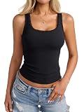 Eachyes Womens Lace Trim Ribbed Tank Tops Scoop Neck Fitted Sleeveless Shirts Cute Going Out Camisole Black Small