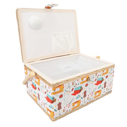 Acouto Canasta de Costura de Gran Capacidad, Elegante Caja de Almacenamiento de Costura Portátil de Tela con Bandeja de Plástico Desmontable para Agujas, Alfileres y Tijeras, Elaborado