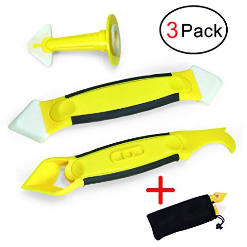 Crenics 3 Pieces Caulking Tool Kit,Yellow Silicone Sealant Finishing and Replace Removal Tool