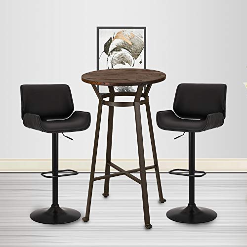 Glitzhome Rustic Steel Bar Table Round Wood Top and Black
