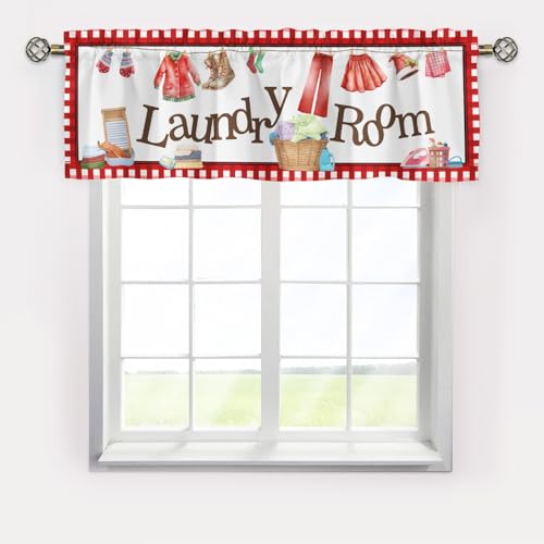 Christmas Laundry Room Decor Curtains Valance,Curtain Valance Window,Blackout Curtain Valances,Curtains Rod Pocket Valances,Christmas Holiday Farmhouse Country Window Curtains for Bedroom Living Room