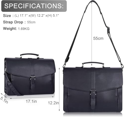 Image of ESTARER Men's Leather Briefcase 17.3 Inch Laptop Computer Bag for Office /Business /Travel, Large Satchel Professional Leather Messenger Shoulder Bag, Black