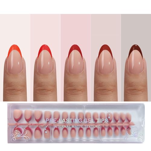 Jsiallye Red French Tip Press On Nails, 150Pcs Short Almond Press On Nails 3 in 1 Nail Tips, Pre-shaped Nails,Acrylic Soft Gel Nail Tips,No Need to File Fake Nails for Nail Art DIY
