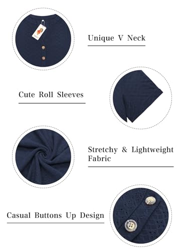 VISLILY Womens-Plus-Size-Summer-Tops Roll Short Sleeve V Neck T Shirts Trendy Eyelet Blouses Cute Buttons Up Tunics Tee3