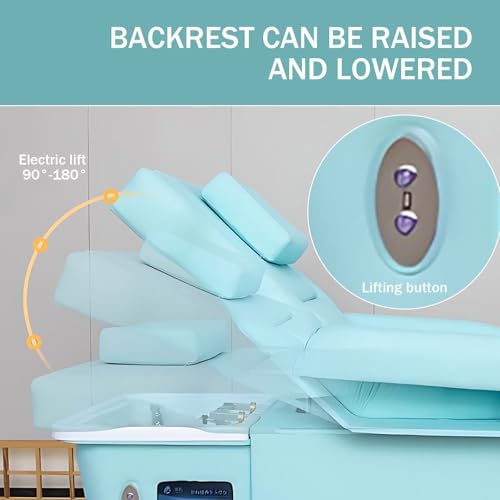 Larnavo Massage Shampoo Bed-Pedicure Chair with Foot Bathtub Blue Luxury Style, Head Spa Equipment&Spa Beauty Table Includes Back Electric Lifting, Water Cycle, Fumigation(76.77IN) - Image 3