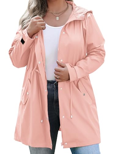 IN'VOLAND Plus Size Rain Jacket for Women Waterproof with Hood Trech Coat for Women Lightweight Raincoats Long Windbreaker