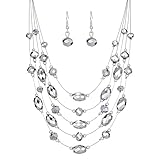 Crystal Beaded Statement Necklace for Women Boho Colorful Multi-Strand Necklace and Earring Sets for Women Fashion Jewelry Gifts for Mom(51-Silver)