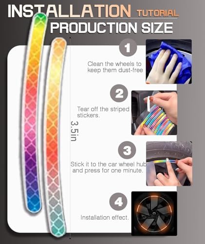 Image of REDWIND Anti-Collision Glow in The Dark Wheel Rim Stickers Night Reflective Tape Warning Sticker for Decoration Universal for All Cars Bikes Motorcycles Bicycle Trucks and etc(20 Strips) (Rainbow)
