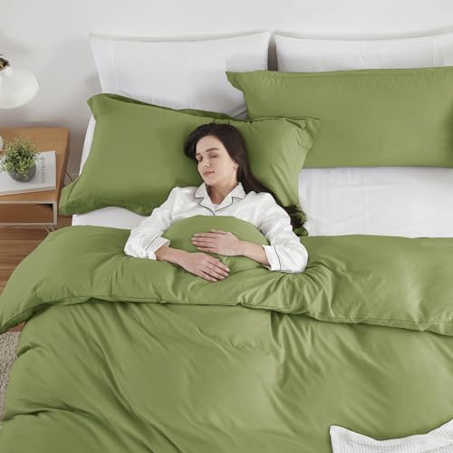 Image of Hearth & Harbor Calla Green Duvet Cover Twin Size, 2 Piece Bedding Set | Soft Double Brushed Bedding Set, Button Closure, 1 Duvet Cover 68x90 Inches, 1 Pillow Sham
