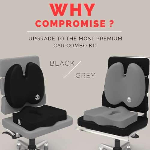Image of MRRON Car Seat Lumber and Coccyx Pillow Kit Memory Foam Back Support and Siting Cushion Ergonomic Adjust Sitting Position Relief Pain for Car or Office Chair (Black, Backpro)