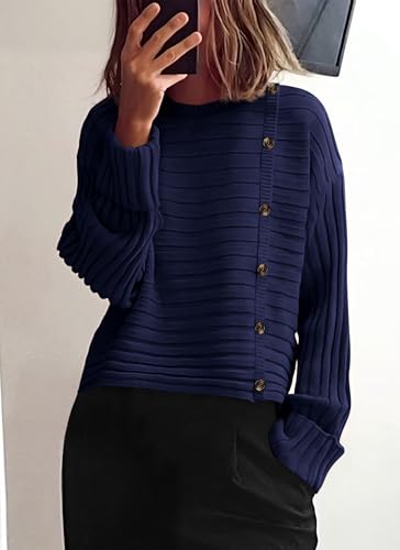 Image of PRETTYGARDEN Womens Sweaters Fall 2026 Casual Long Sleeve Crewneck Button Loose Winter Knit Pullover Sweater Tops