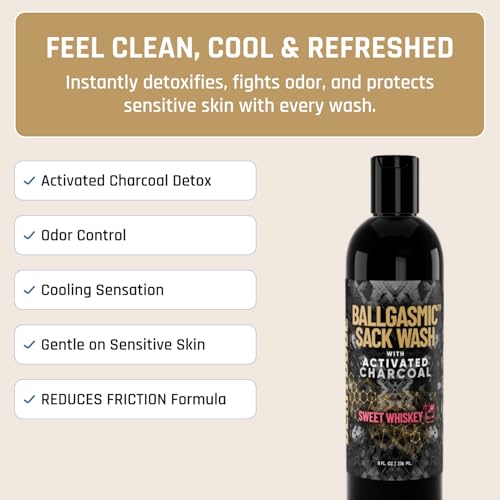 Image of Derm Dude BallGasmic Ball Wash for Men - Anti-Chafing Body Wash with Activated Charcoal for Private Parts | Groin Cleanser & Odor Control Shower Gel - Sweet Whiskey Scent, 8oz