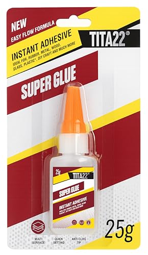 TITA22 Super Glue Extra Strong Fast-Drying Cyanoacrylate Adhesive Large 25g Bottle with Anti-Clog Precision Tip Instant Glue for Wood Metal Plastic Ceramic Rubber Leather & DIY Repairs