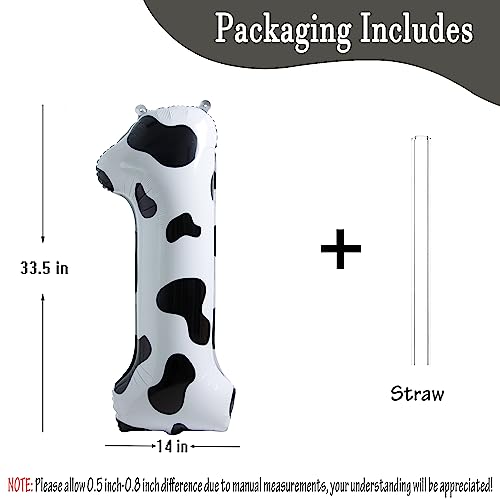 Image of Cow Print Number 1 Balloon, Large 40 Inch Cow Number Birthday Balloons | Helium Foil Mylar Balloon Cow Themed Birthday Party Decorations | Farm Barn Decor for kids,Girl,Boy