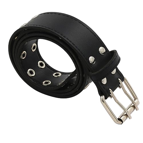 1Pc Black Punk Waist Belt for Men Versatile Double Buckle Design Durable Fashion Accessory for Daily Wear and All Occasions