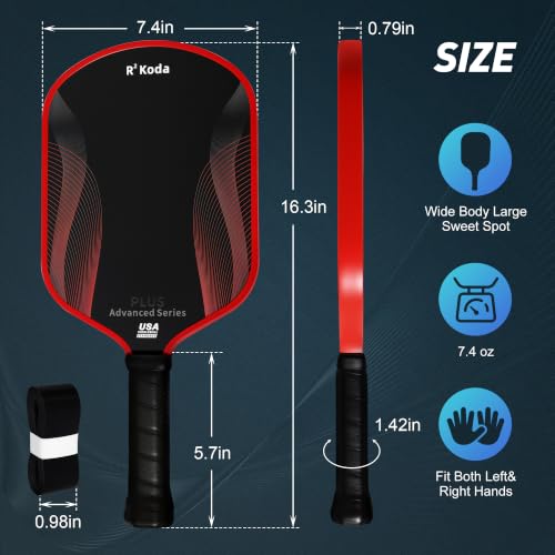 Image of Upgraded Pickleball Paddles Set of 2 or Single Paddle - R Koda USAPA Approved Fiberglass Surface / T700 Raw Carbon Fiber Pickleball Rackets Set for Men & Women