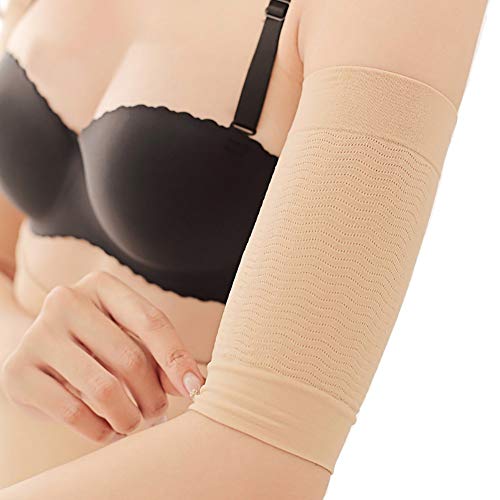 2 Pairs(Black+Nude)Slimming Compression Arm Sleeve Shaper Support Wrap Calories Off,Massage Lose Fat Buster Shaperwear