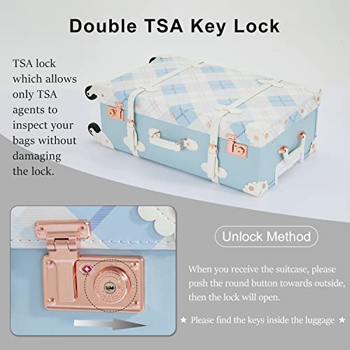 7998 Bundle Vintage Trunk Luggage Set Of 3 Piece, Retro Travel Suitcase For Women With Tsa Key Lock And Hatbox (Plaid, 26"+20"+12") #TOP6