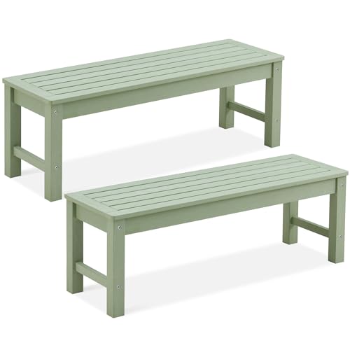 Image of Psilvam 47 inch Backless HDPE Outdoor Bench for 2-Person, Green, 2pcs
