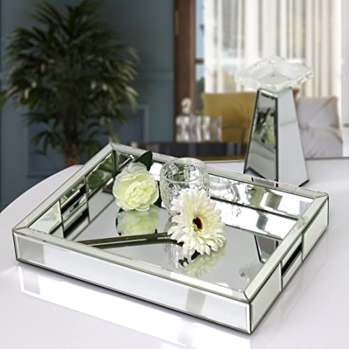 Rectangle Silver Mirror Decorative Tray Size 11” Length x 14” Width x 2” Height, Mirrored Vanity Organizer with Hand, Markup Perfume Jewelry Tray for Bathroom Bedroom Dresser Coffee Table qmdecor - Cosy Home Interiors Rectangle Silver Mirror Decorative Tray Size 11” Length x 14” Width x 2” Height, Mirrored Vanity Organizer with Hand, Markup Perfume Jewelry Tray for Bathroom Bedroom Dresser Coffee Table qmdecor - Image 4