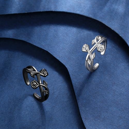 beautlace Rose Flower Adjustable Rings Flower Love Open Ring Silver/Black Gun Plated Elegant Wedding Engagement Jewelry Gifts for Women KR0112 5