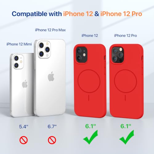 Image of miracase Magnetic for iPhone 12 Case /iPhone 12 Pro Case, [Soft Anti-Scratch Microfiber Lining], Compatible with MagSafe, Liquid Silicone Shockproof Drop Protection Phone Case for 12 /12 Pro,Red