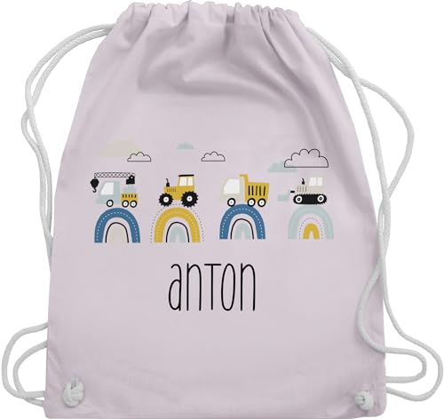 Turnbeutel Rucksack - Baustelle I Traktor I Bagger I Kran I Kipper I LKW I Planierraupe - Unisize - Pastell Rosa - rucksäcke kindergarten junge personalisierter stoffbeutel trecker traktoren