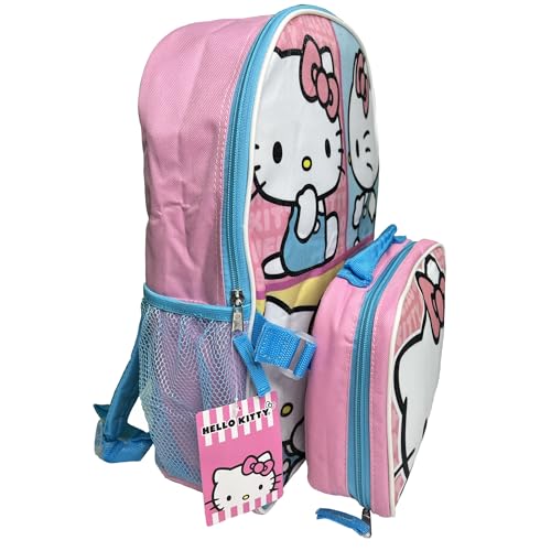 Image of Fast Forward Hello Kitty Kids 16 inch Backpack with Matching Lunch Box, Pink and Blue, School Bag Set