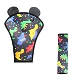 Yoedge Gurtpolster Kinder-2 Stück Dinosaurier Gurtpolster fürs Auto-Rutschfester & Verstellbarer Gurtpolster Auto mit Sicherheitsabdeckung für Kindersitze,Schwarz