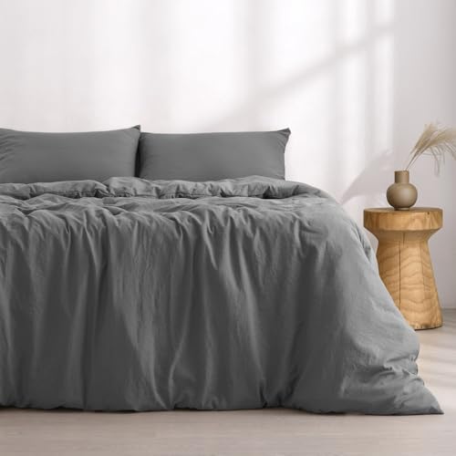 Dreamaker King Single Microfiber Quilt Cover Set, Ultra Soft Plush Pre Washed Microfibre Bedding, Duvet Cover & 1 Pillowcase, 2 Pieces, Charcoal, King Single Bed