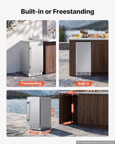 Image of VEVOR Outdoor Beverage Refrigerator, 15 Inch Undercounter Drink Fridge
