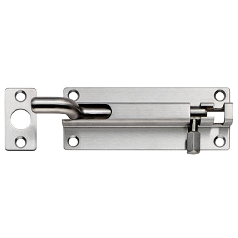Loops Satin Stainless Steel Cranked Barrel Surface Mounted Door Bolt Lock- 100 X 38Mm- | Sliding Security Barrel Bolt - Heavy Duty Secure Sliding Latch - Door/Gate Wall Mounted Lock