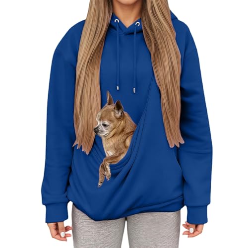 Cat Pouch Hoodie For Women Kangaroo Pocket Dog Pouch Sweatshirts Blue - image 2