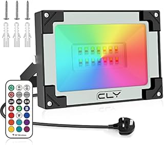 CLV 25W LED RGB Floodlight, Outdoor/Indoor Colour Changing Flood Lights with Remote Control, Memory Timing Function IP66 Waterproof Flood Light, Decoration for Stage Landscape Garden Party Pond,Grey