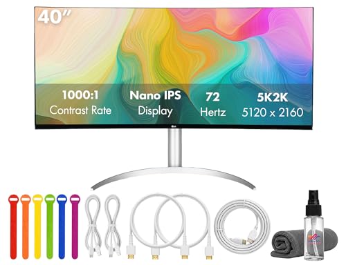 Image of LG 40WP95C-W 40 inch UltraWide 5K2K (5120x2160) Curved Monitor Bundle | Nano IPS, 72Hz, 98% DCI-P3, HDR10, Thunderbolt 4 w / 96W PD, HDMI & DisplayPort, Adjustable Stand + USB-C Cable + Cleaning Kit + More