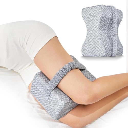 Leg Pillow for Knees Knee Pillow for Side Sleepers Memory Foam Support for Hips Thighs Spine Soft Comfortable Fabric Adjustable Strap Keeps Pillow in Place Ideal for Pregnancy & Daily Rest (Grey)